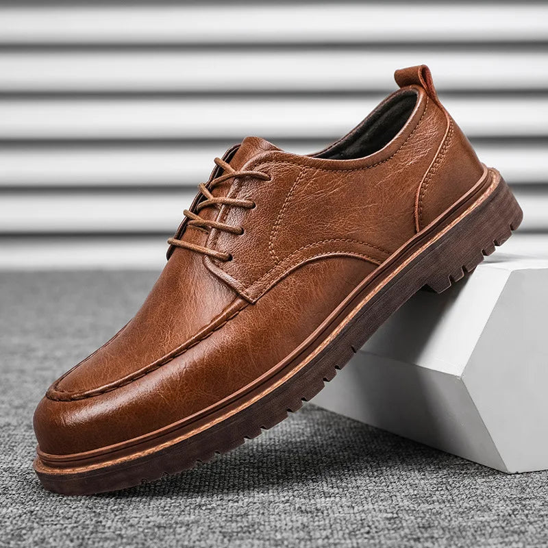 YBQJOO Men's Genuine Leather Oxford Shoes – Waterproof Lace-Up