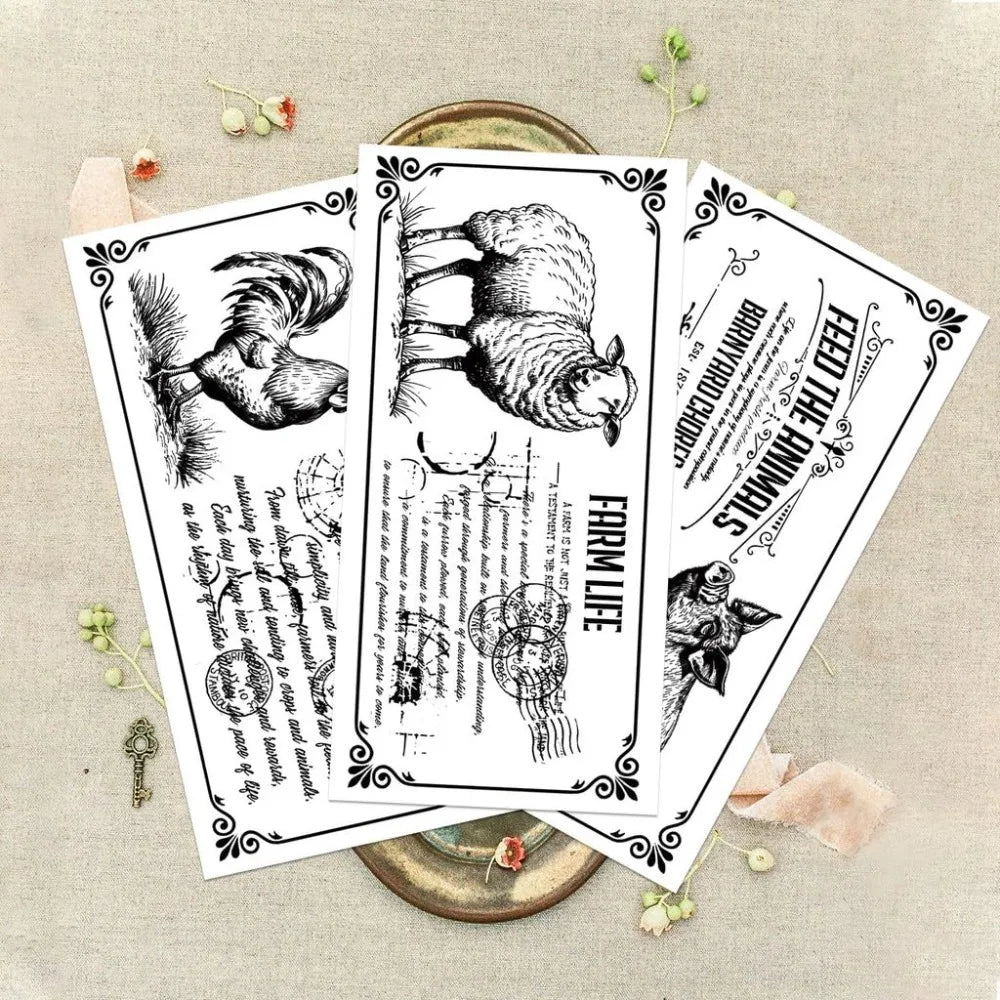Retro Farm Animal Rub-On Transfer Decals – 3 Sheets 6×12"