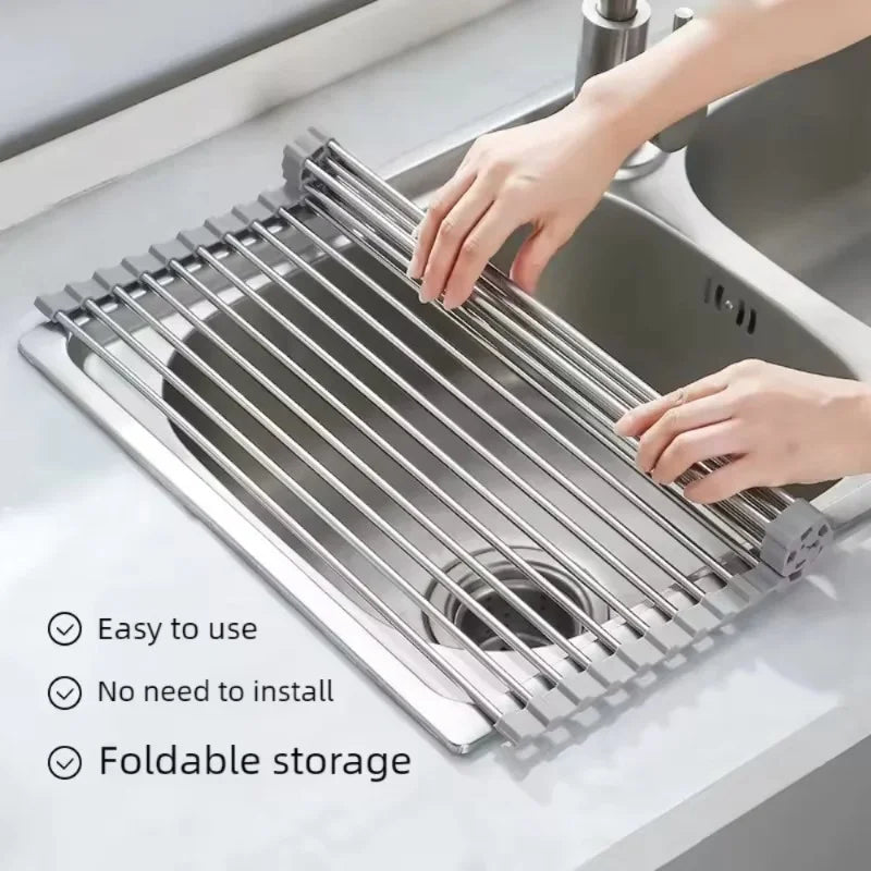 Foldable Stainless Steel Sink Drying Rack | Kitchen Dish Drainer