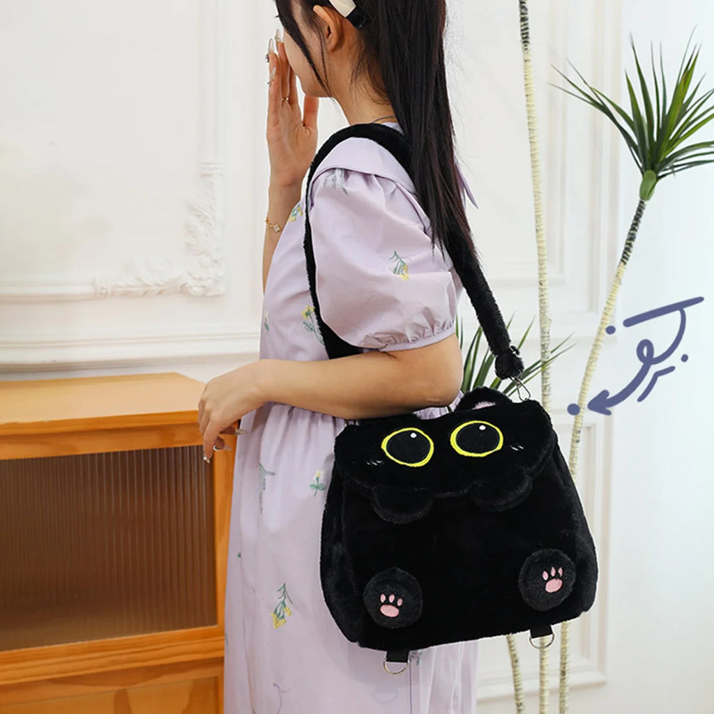 Black Cat Plush Backpack for Girls – Cute Kitten School Bag