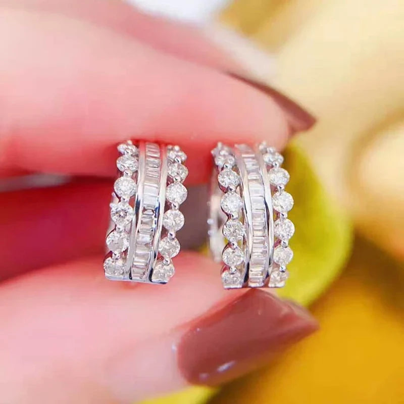 Huitan Silver Crystal CZ Hoop Earrings | Women's Statement Hoops
