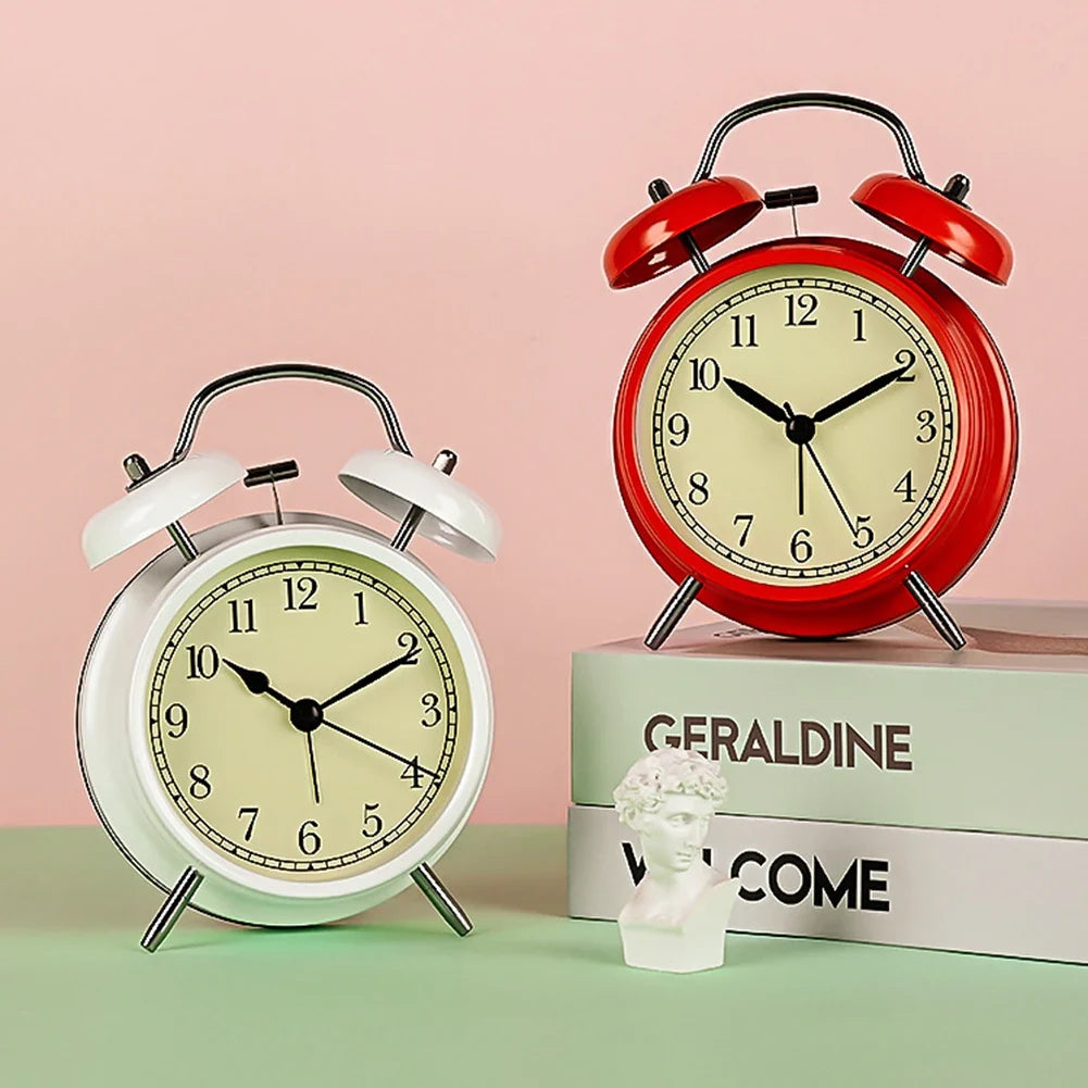 Vintage Twin-Bell Metal Alarm Clock with Night Light | Bedside