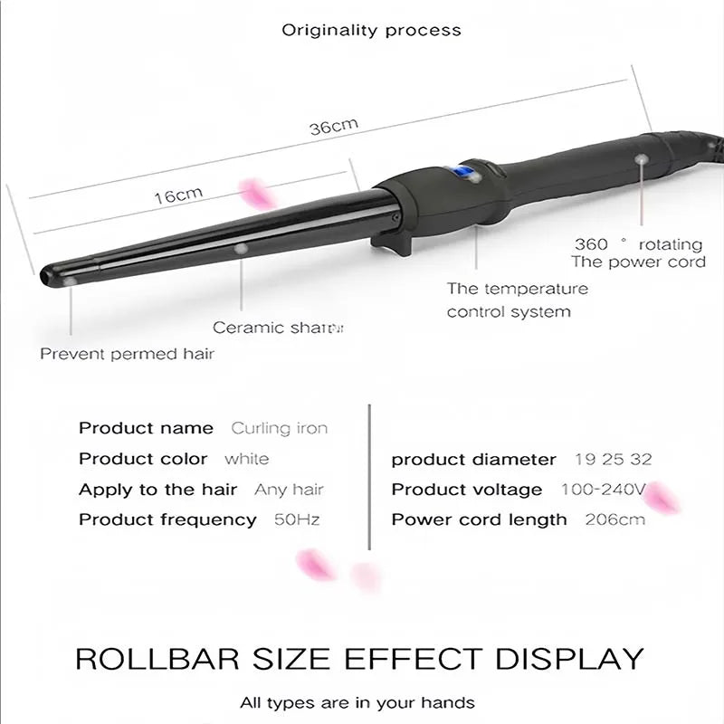 LCD Conical Curling Iron | Ceramic Glaze Hair Waver Curler
