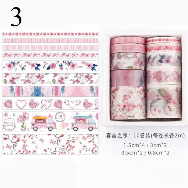 10-Piece Kawaii Washi Tape Set – Sea & Forest DIY Craft Series
