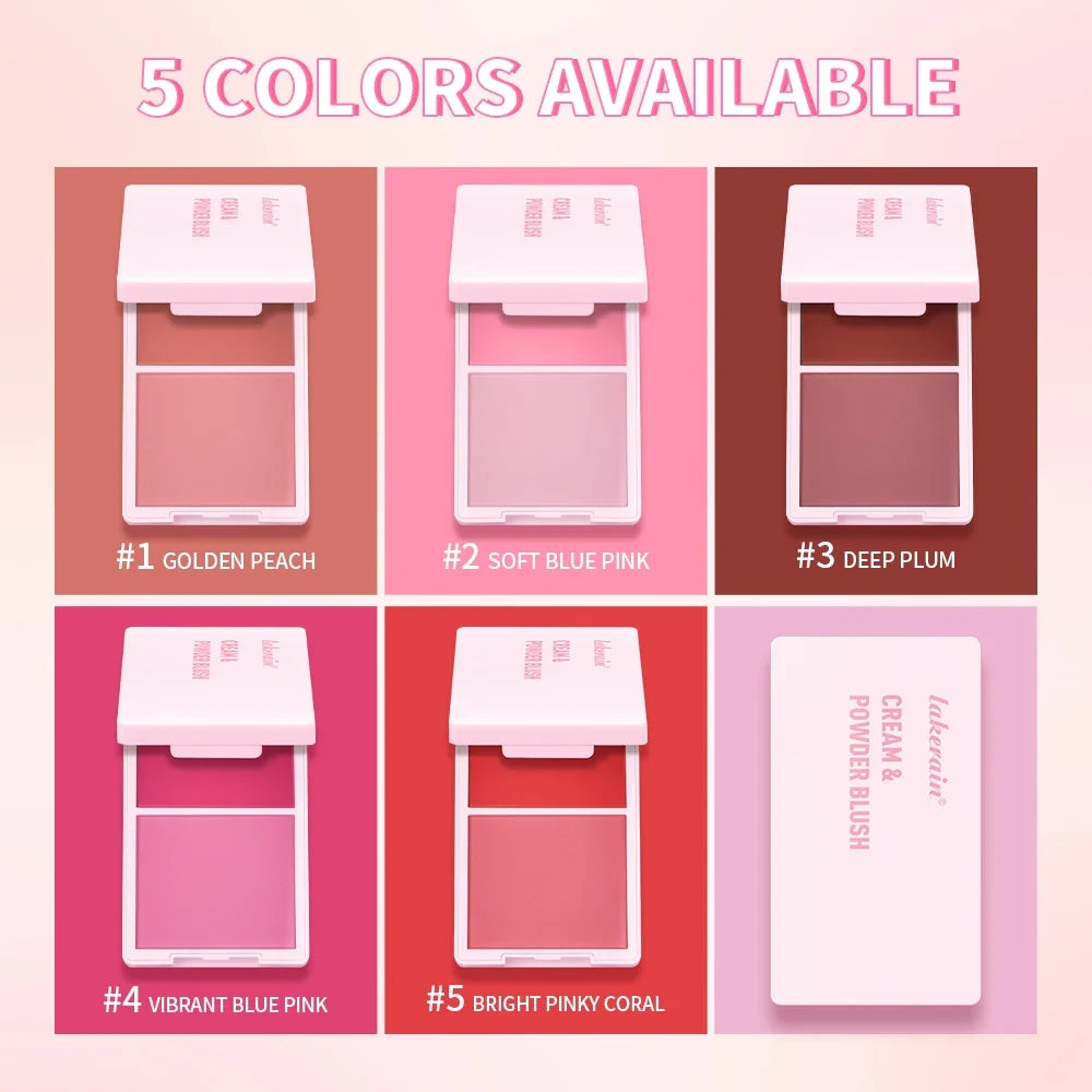 Lakerain Cream & Powder Blush Duo – 5 Shades, Matte Finish