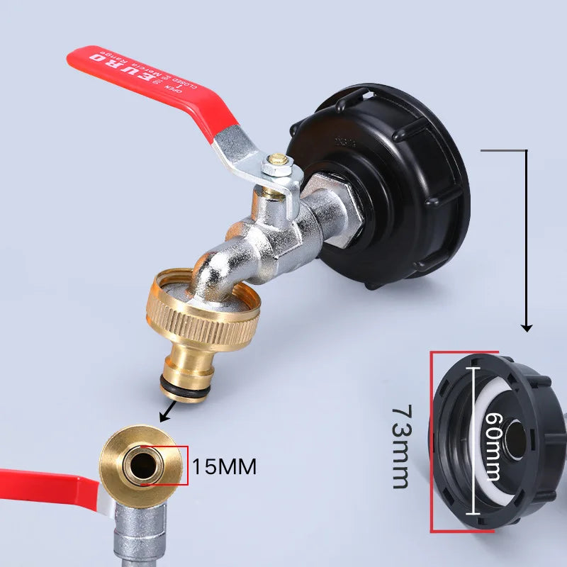 IBC Tank Tap Adapter S60x6 to 1/2" & 3/4" Thread Valve Fitting