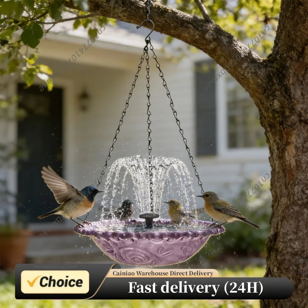 Solar Fountain Hanging Bird Bath Wildlife Feeder Outdoor Outdoors