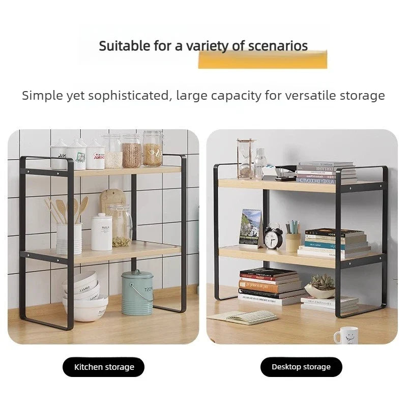 Desktop Wood & Iron Storage Shelf Desk Organizer Rack