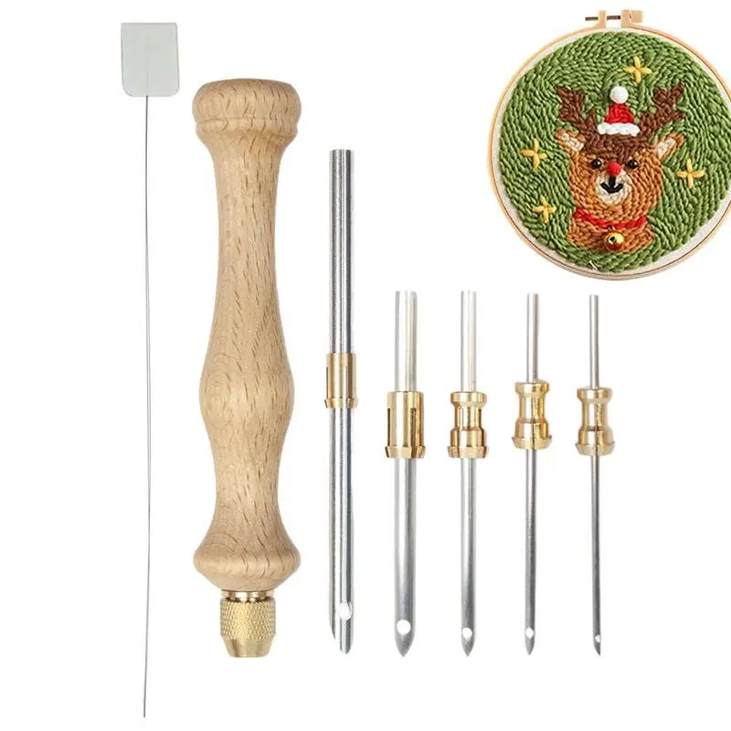 Punch Needle Kits Wooden Handle Pen Embroidery Tools 5 3 2 Needles