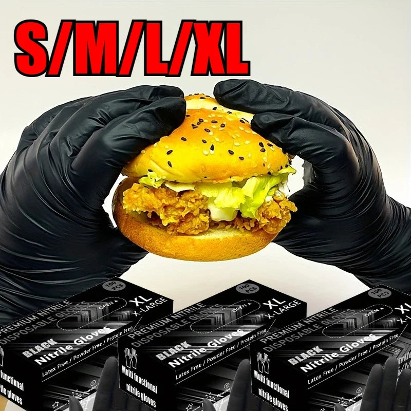 Black Nitrile Gloves 100PCS – Powder Free, Latex Free S–XL