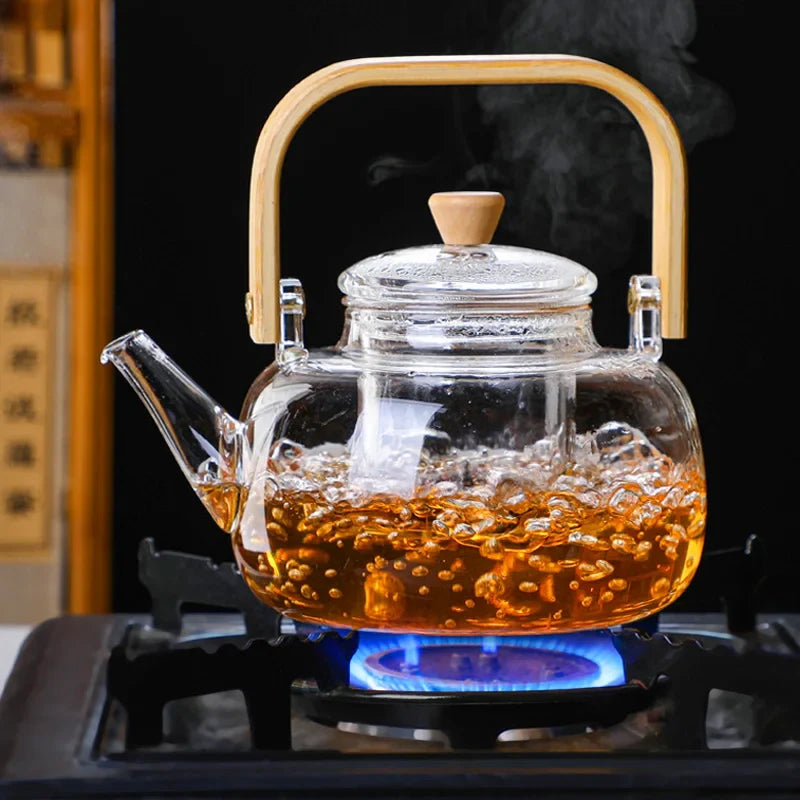HMLOVE Boron Silicon Glass Teapot Chinese Tea Ceremony Transparent