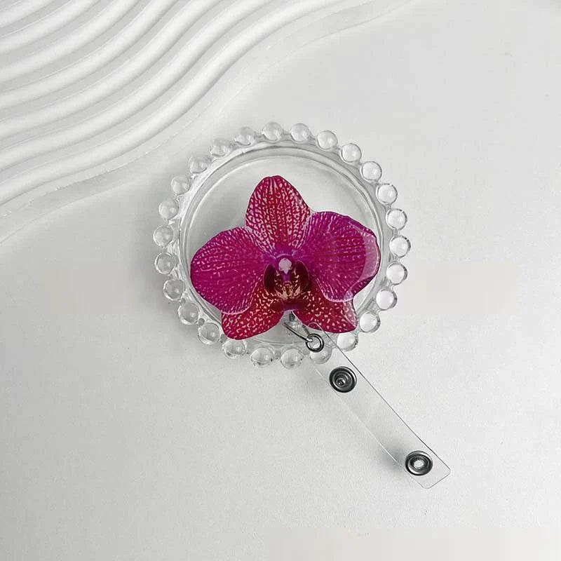 Flower Acrylic Bag Charm | Alligator Clip Retractable ID Holder