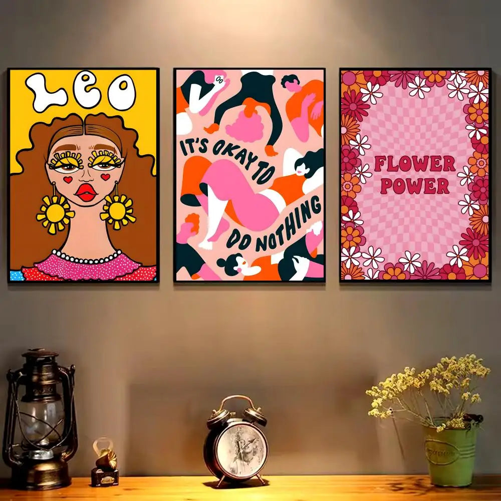 Boho Girl Power Vase Flower Canvas Wall Art – HD Print Poster