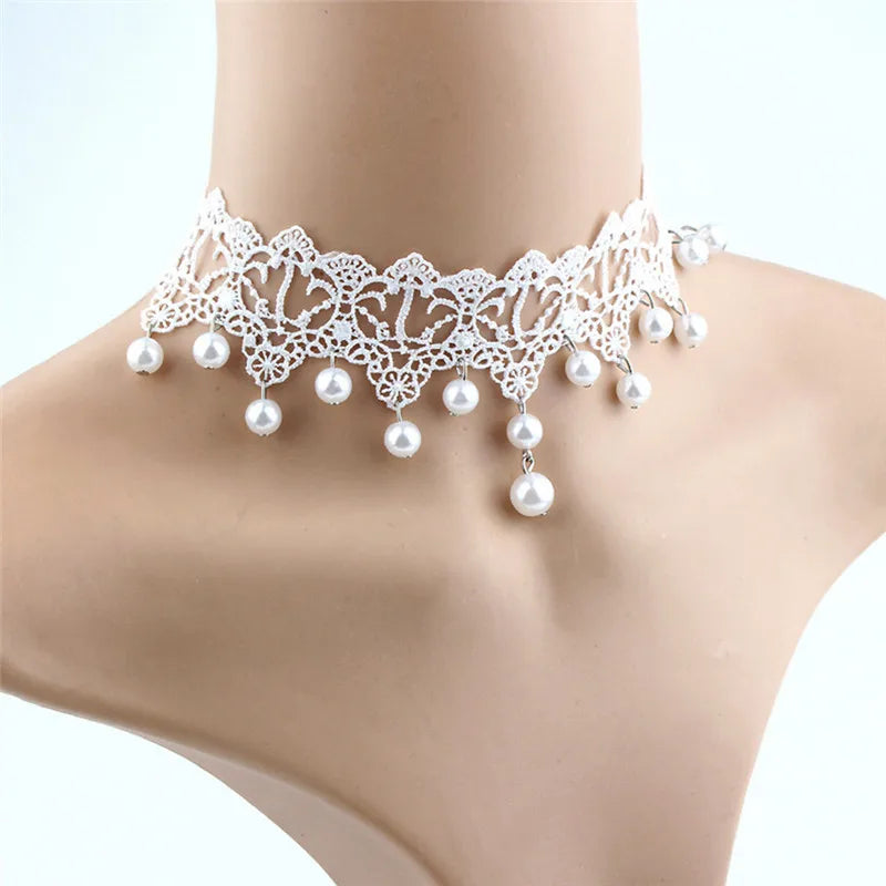 Lace Pearl Choker Necklace – Women's Trendy Fashion Jewelry