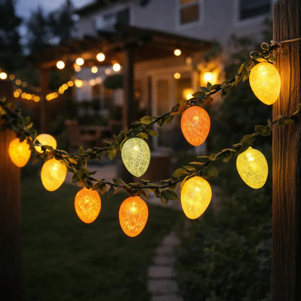 Easter Egg LED Light Garland – 2M Twig Wreath, 10 Lights