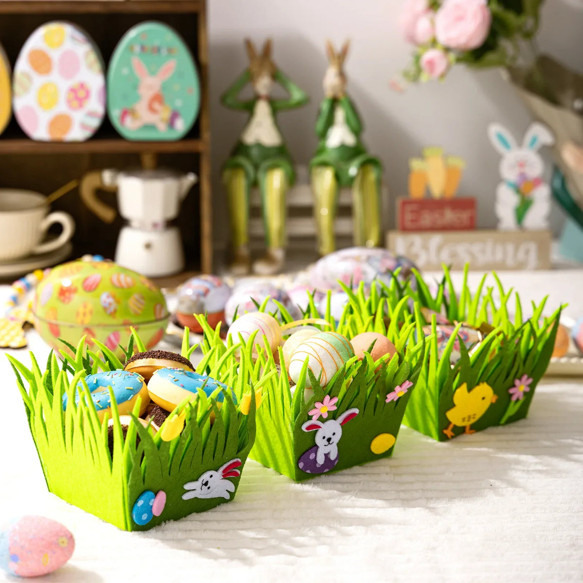 Easter Egg Basket Square Handheld Packaging Bag Felt Kids Cookie
