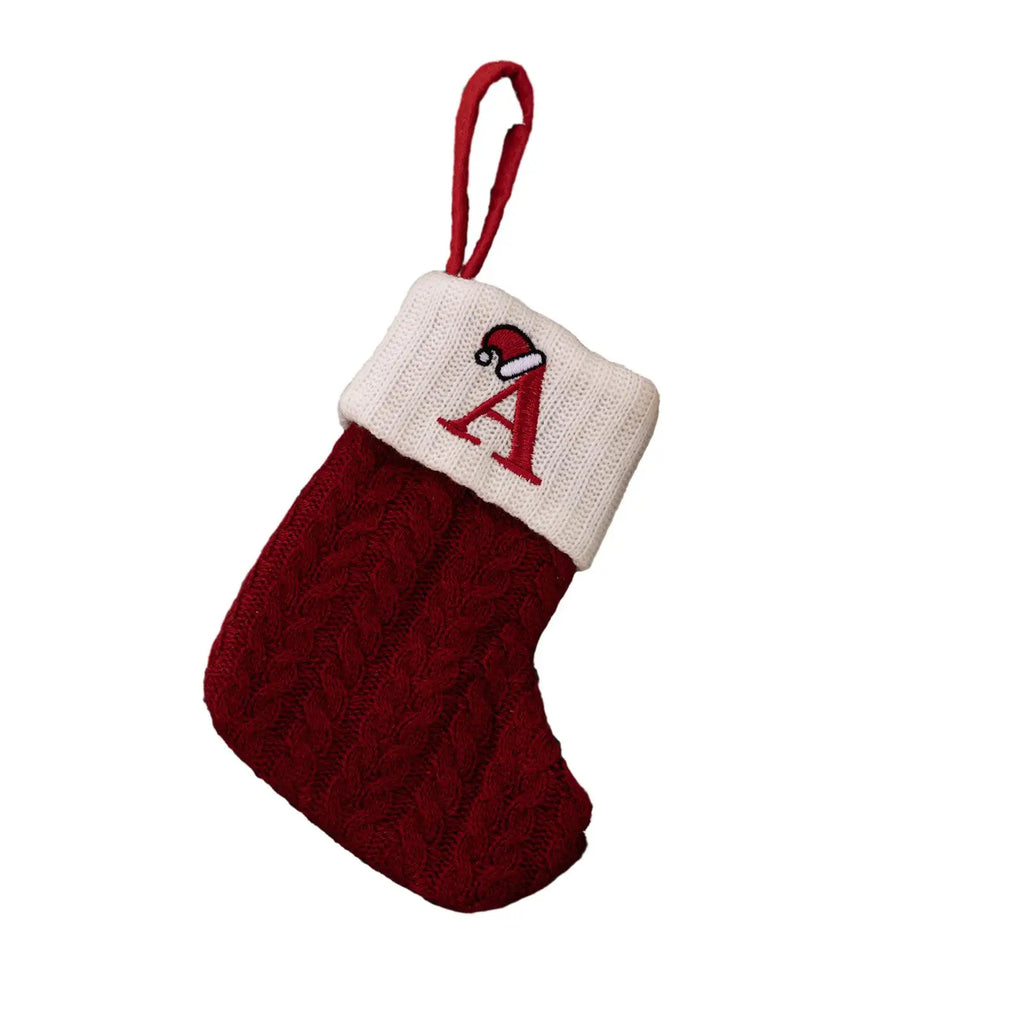 Knitted Christmas Stocking Ornament – Snowflake & Alphabet