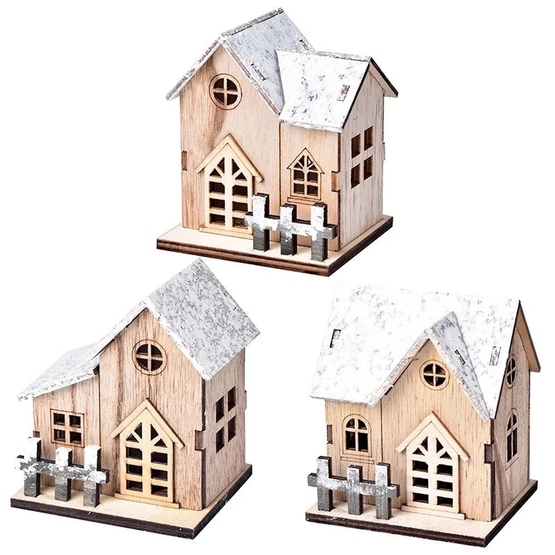 Christmas LED Wooden House Ornament – Festive Xmas Cabin Decor
