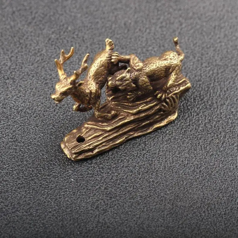 Pure Copper Tiger King Catching Deer Statue Small Ornament Antique