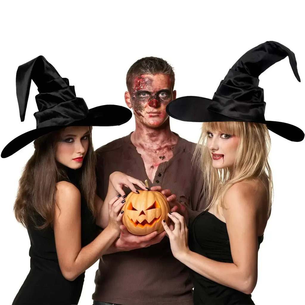Halloween Witch Hats Black Folds Wizard Hat Women Men Masquerade