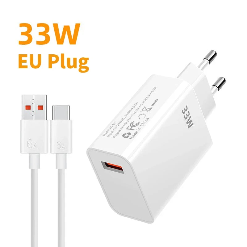 33W Quick Charge 3.0 USB Wall Charger + 6A Type-C Cable