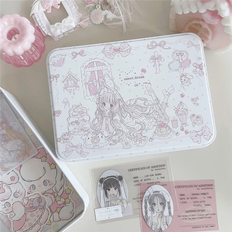Iron Storage Box Cute Cartoon Girl Desktop Sundry Storager Organizer