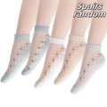 Women's Sheer Floral Embroidered Ankle Socks – 5 Pairs Ruffle