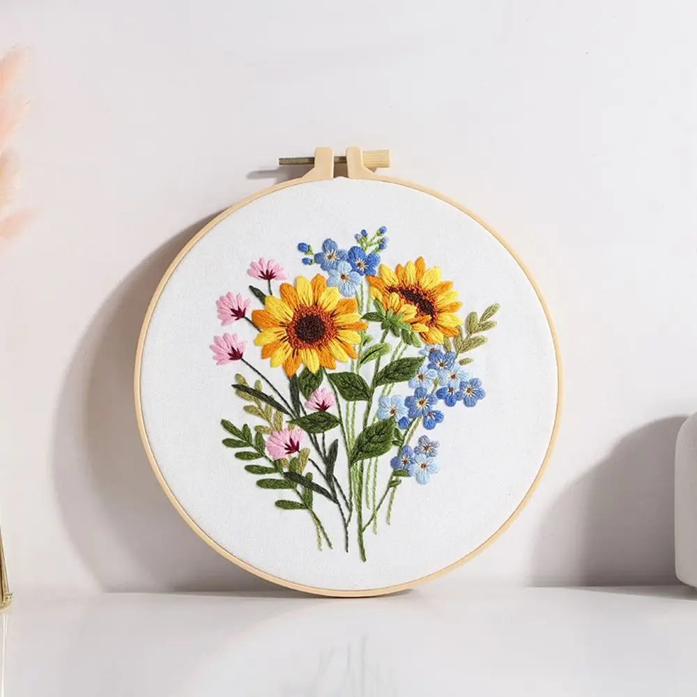 Flower Embroidery Starter Kit – Hoop, Needle & Thread Set