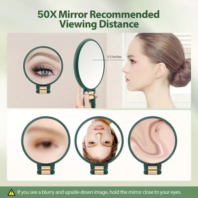 Dual-Sided 1X/50X Magnifying Makeup Mirror – Handheld Portable