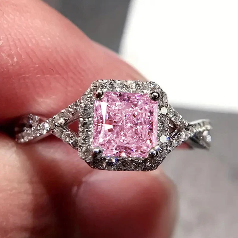 Huitan Cubic Zirconia Wedding Band Ring – White/Pink/Blue