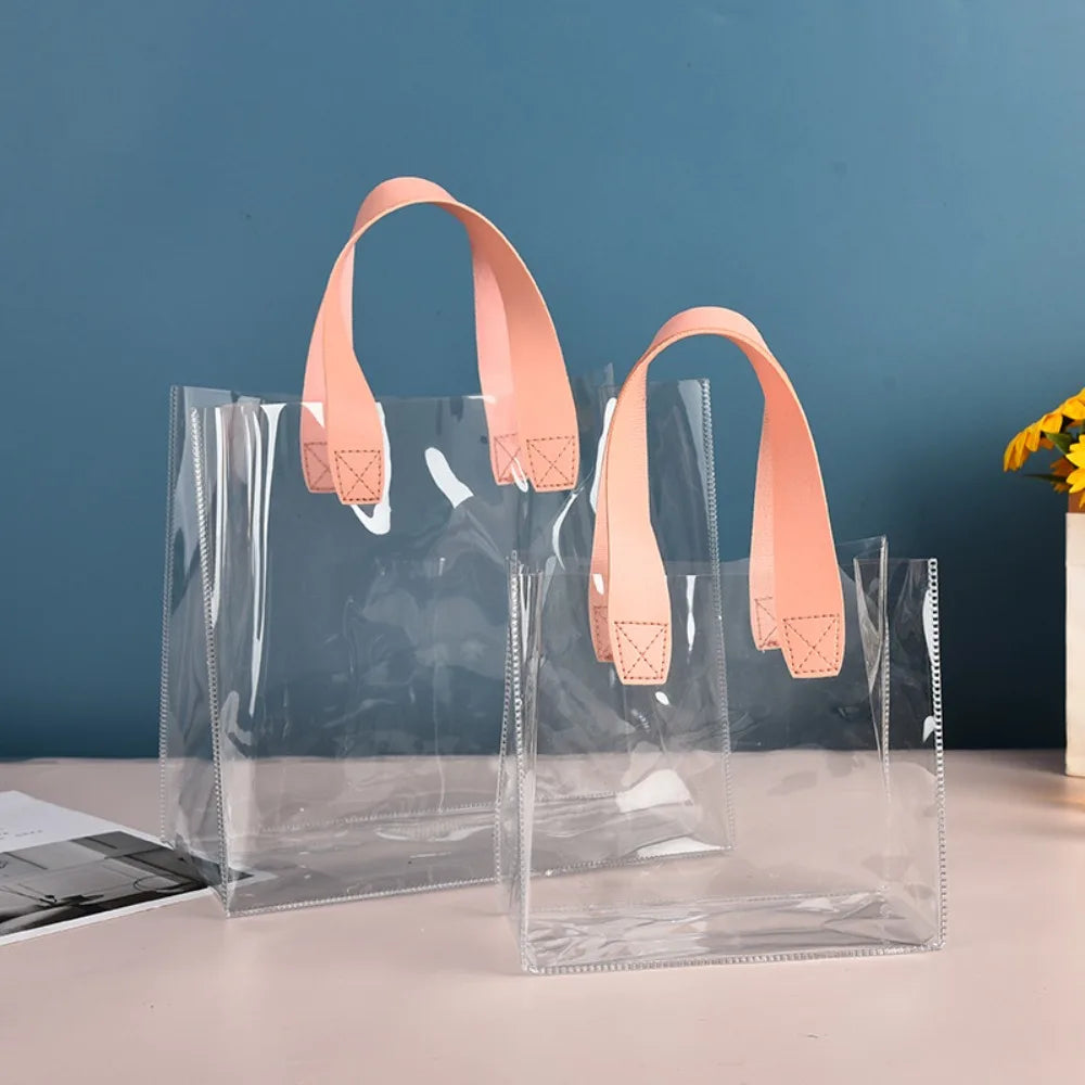 Large Capacity PVC Clear Tote Bag Transparent Handle Shopping Bags