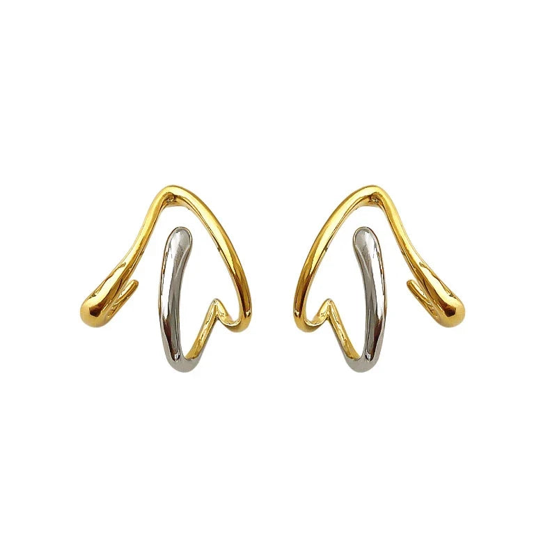 Huitan Two-Tone Metal Stud Earrings | Geometric Fashion Jewelry