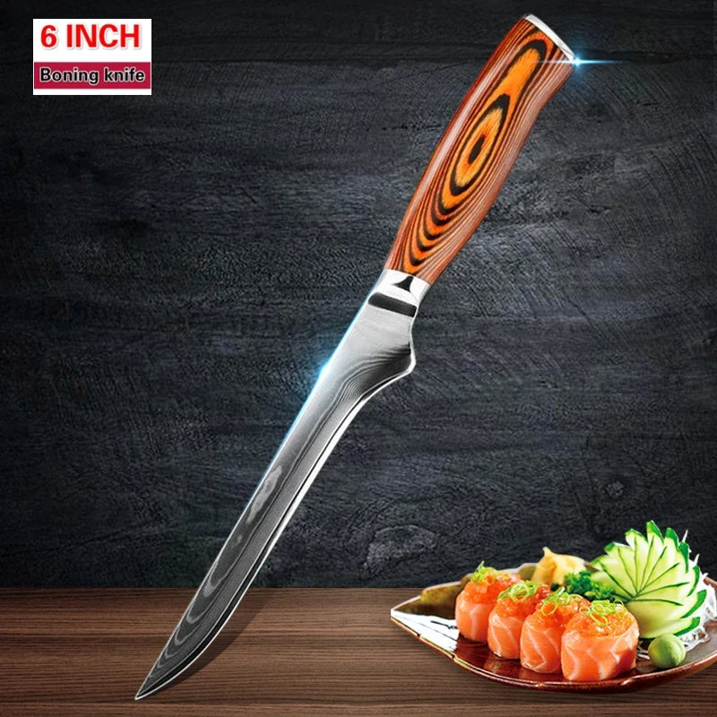 6-Inch Damascus Boning Knife – High Carbon Steel & Wood Handle