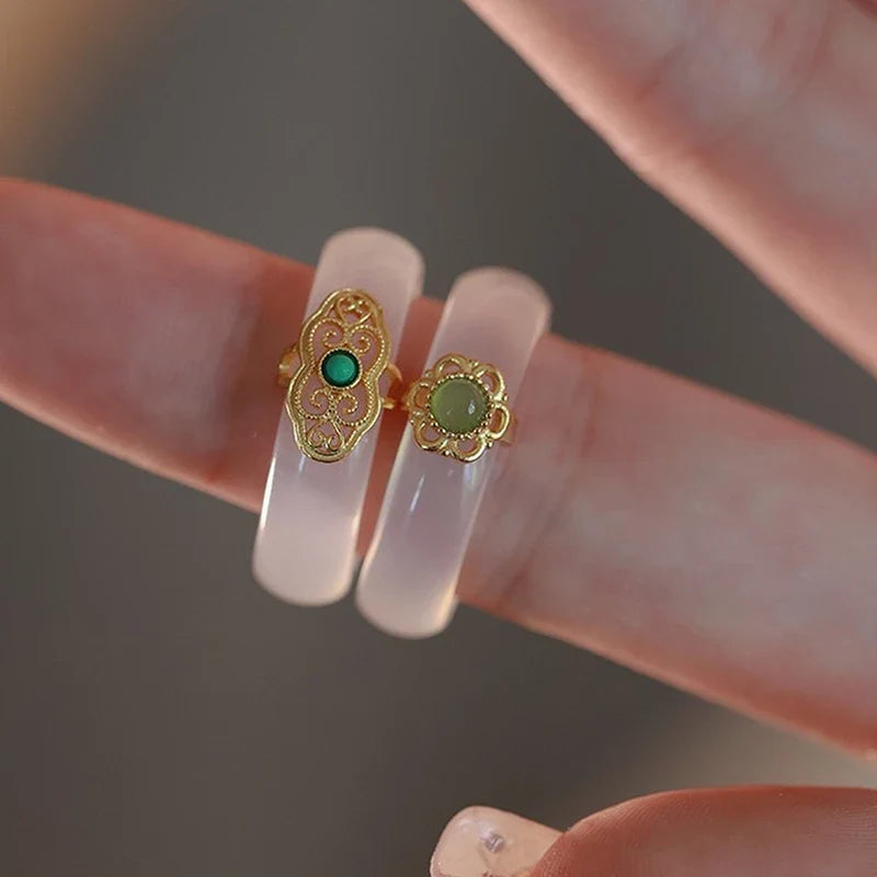Chinese Retro Imitation Jade Ring | Hanfu Resin Stone Jewellery