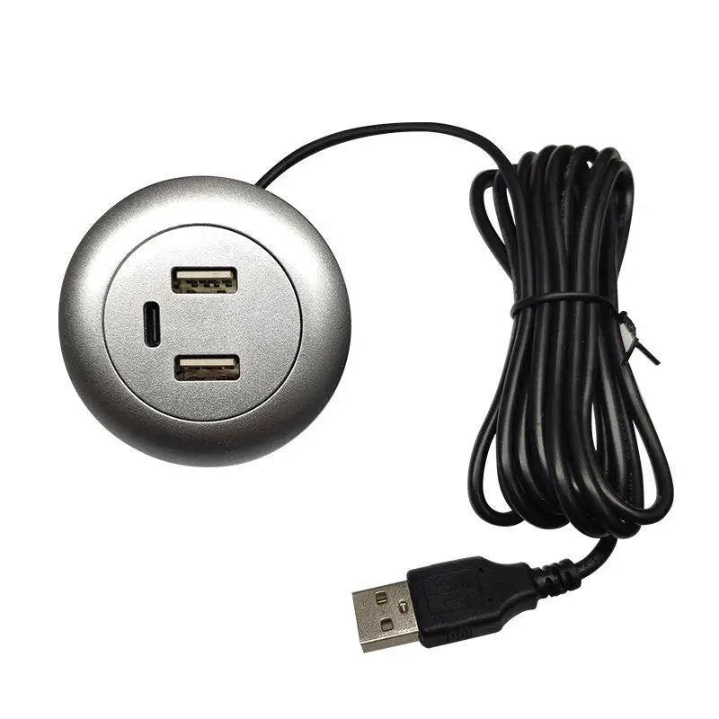 3-in-1 Embedded USB Hub – USB-A & USB-C Desktop Charger