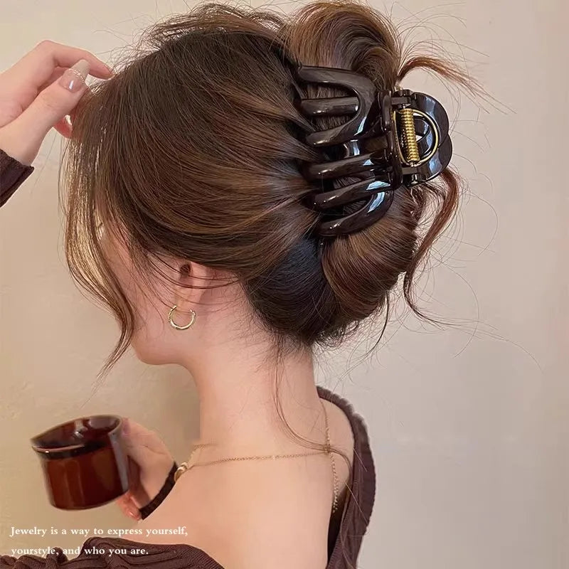 Large Pumpkin Shape Hair Claw Women Elegant Back Head Headband Clip