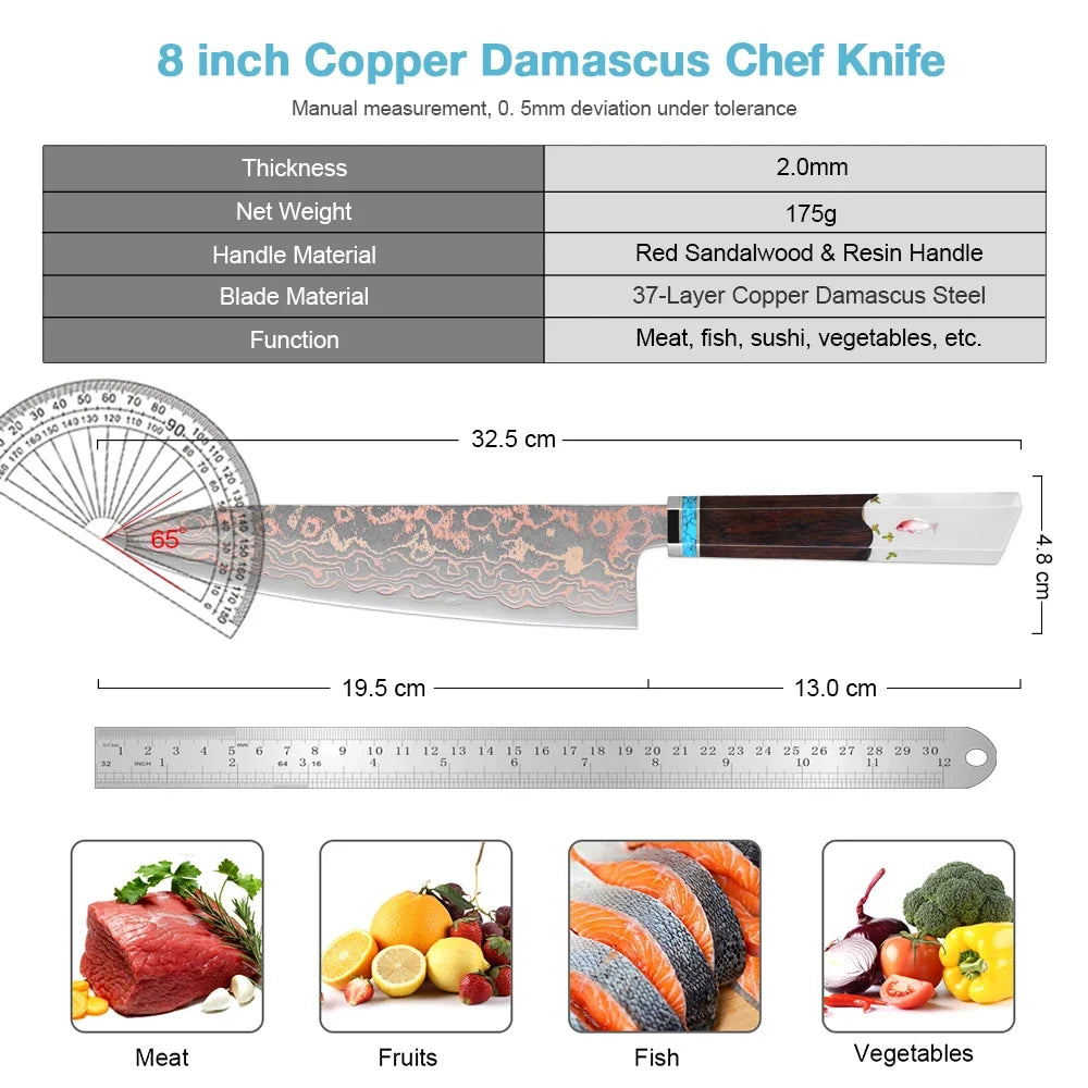 XITUO 8-Inch Copper Damascus Chef Knife – 33-Layer Forged
