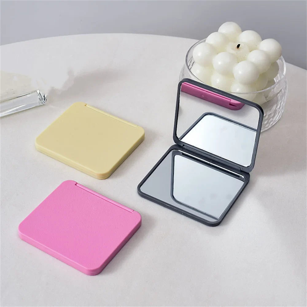 2-Face Makeup Mirror Square Portable Cute Girl's Hand Mini Pocket