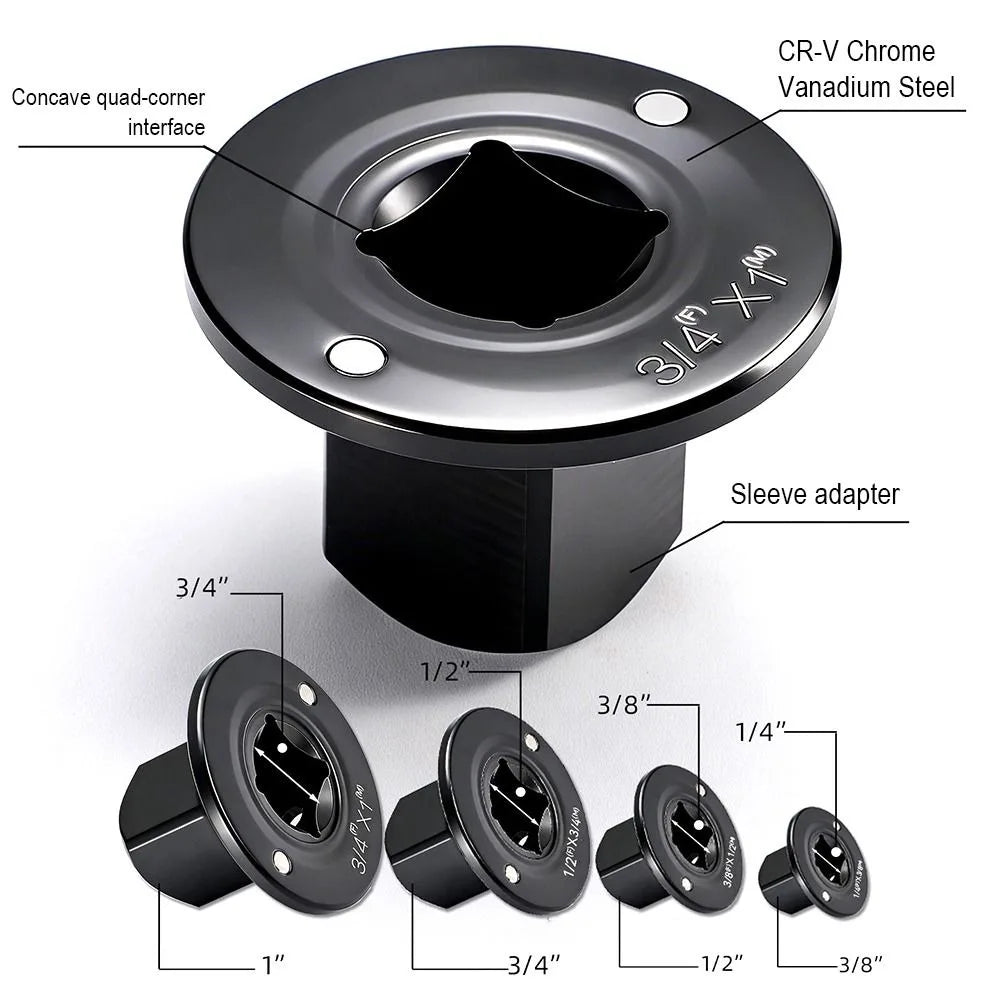 4-Piece Low-Profile Impact Socket Adapter Set | 1/4 to 1" Drive