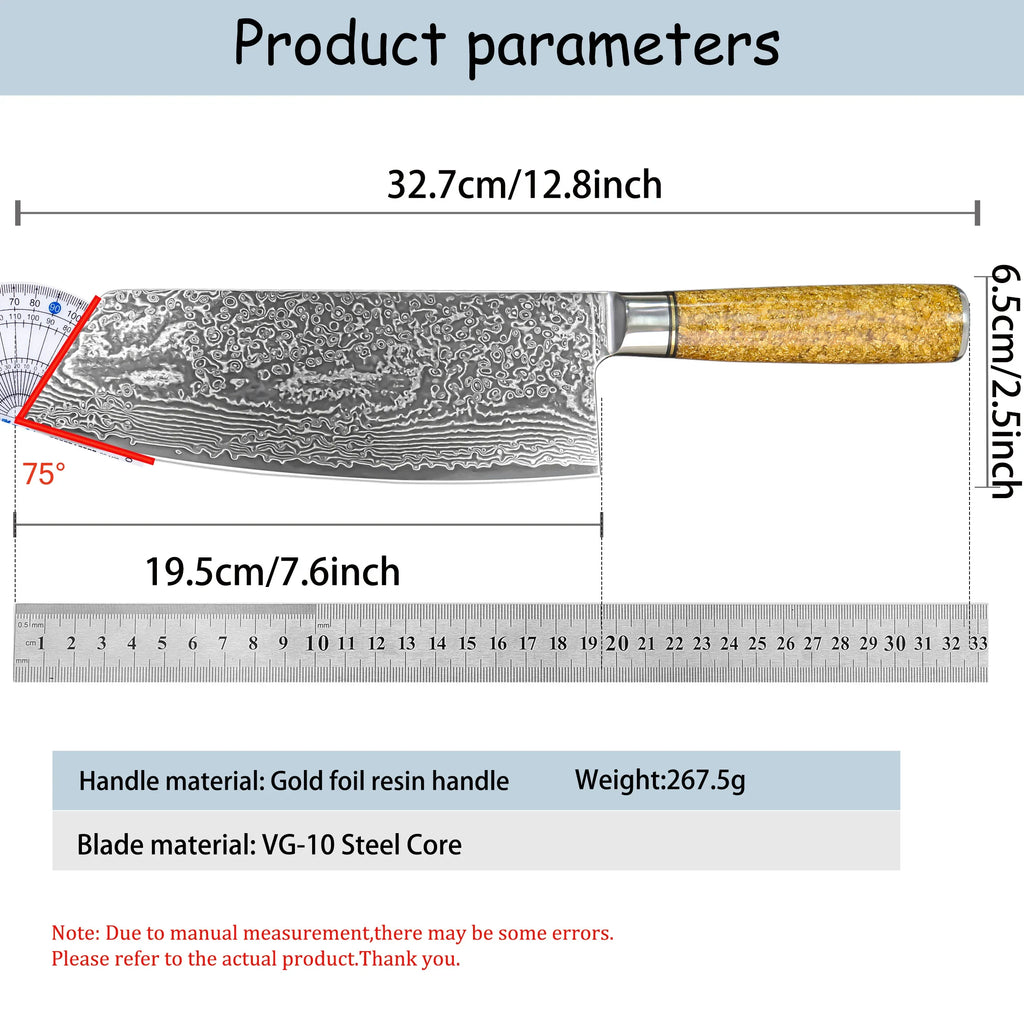 67-Layer Damascus Steel Cleaver | Professional Chef Knife