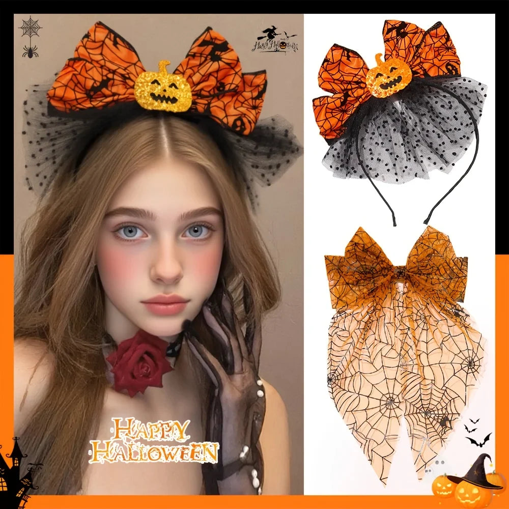 2-Pack Halloween Pumpkin & Spider Web Headbands | Party Props