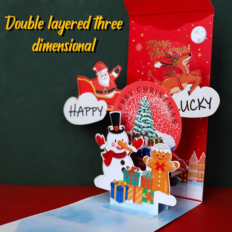 Design 3D Stereoscopic Christmas Red Envelopes Day Greeting Cards Eve
