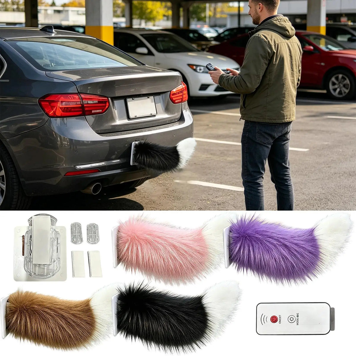 Electric Wagging Plush Tail Car Decoration | Remote Control Faux Fur