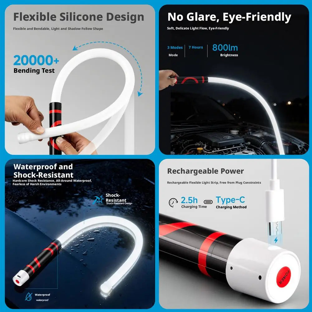 73cm Bendable LED Work Light | Rechargeable Flexible Torch
