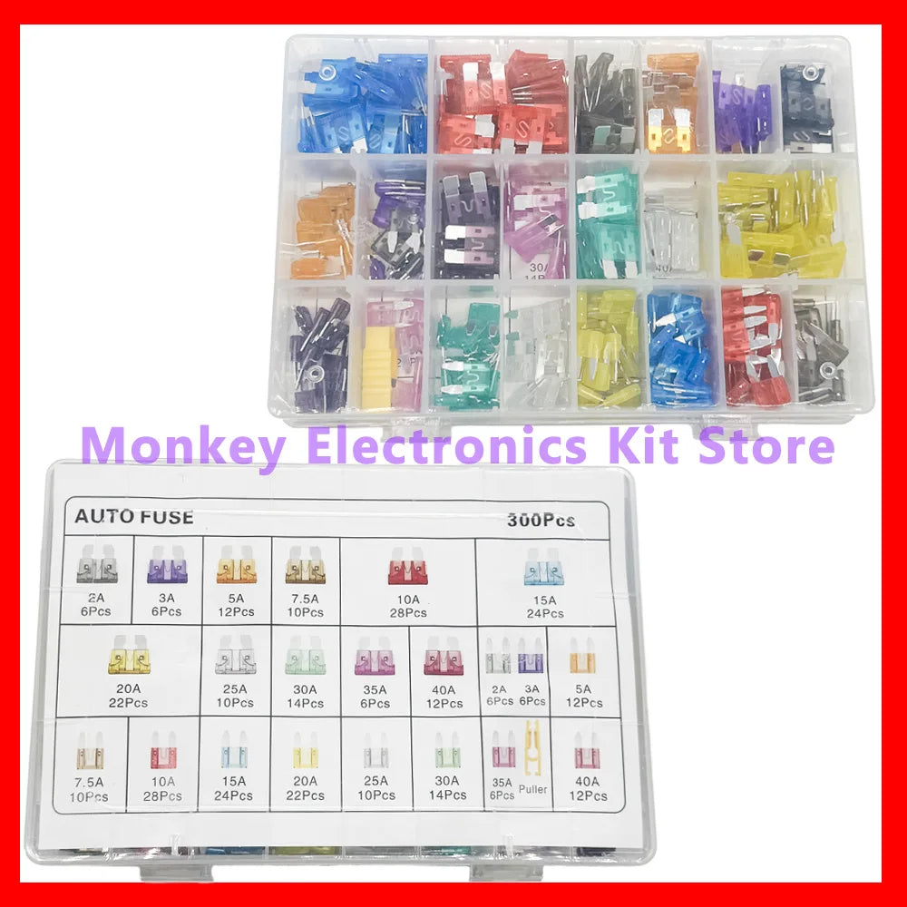 300 PCS Car Blade Fuse Kit 2A–40A | 11 Sizes + Storage Box