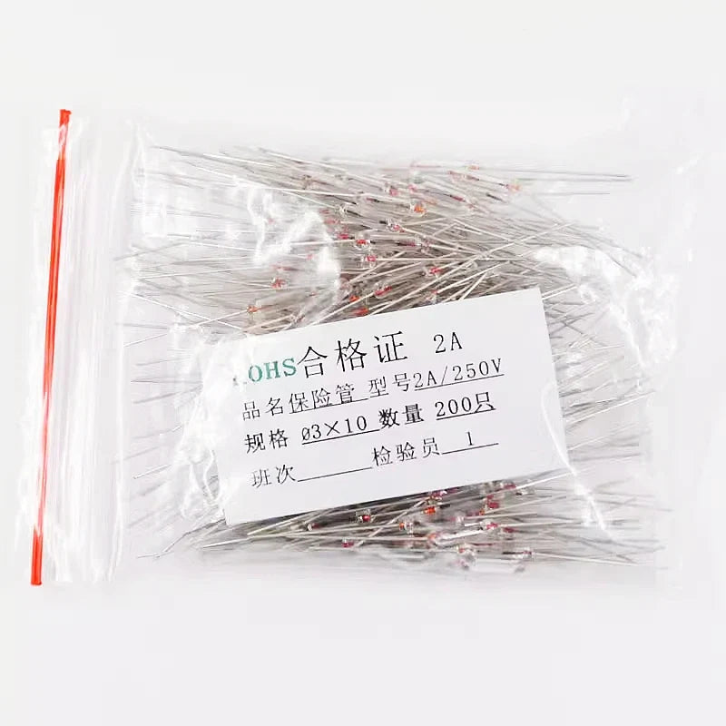 50pcs 3x10mm 250V Fast-Blow Glass Fuses with Lead Wire | 0.5A–5A