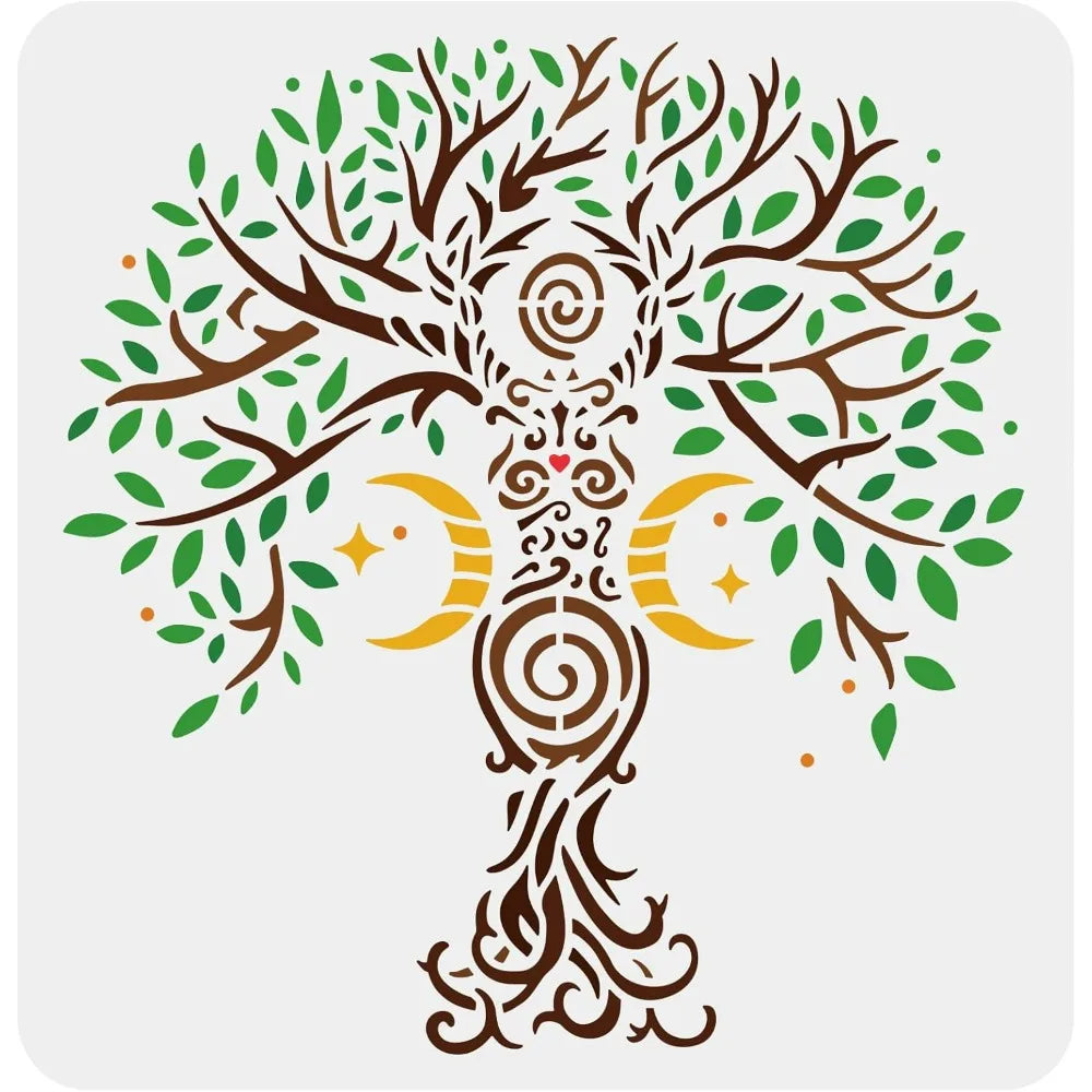 Tree of Life Stencil 11.8" – Reusable PET Moon Star DIY Art