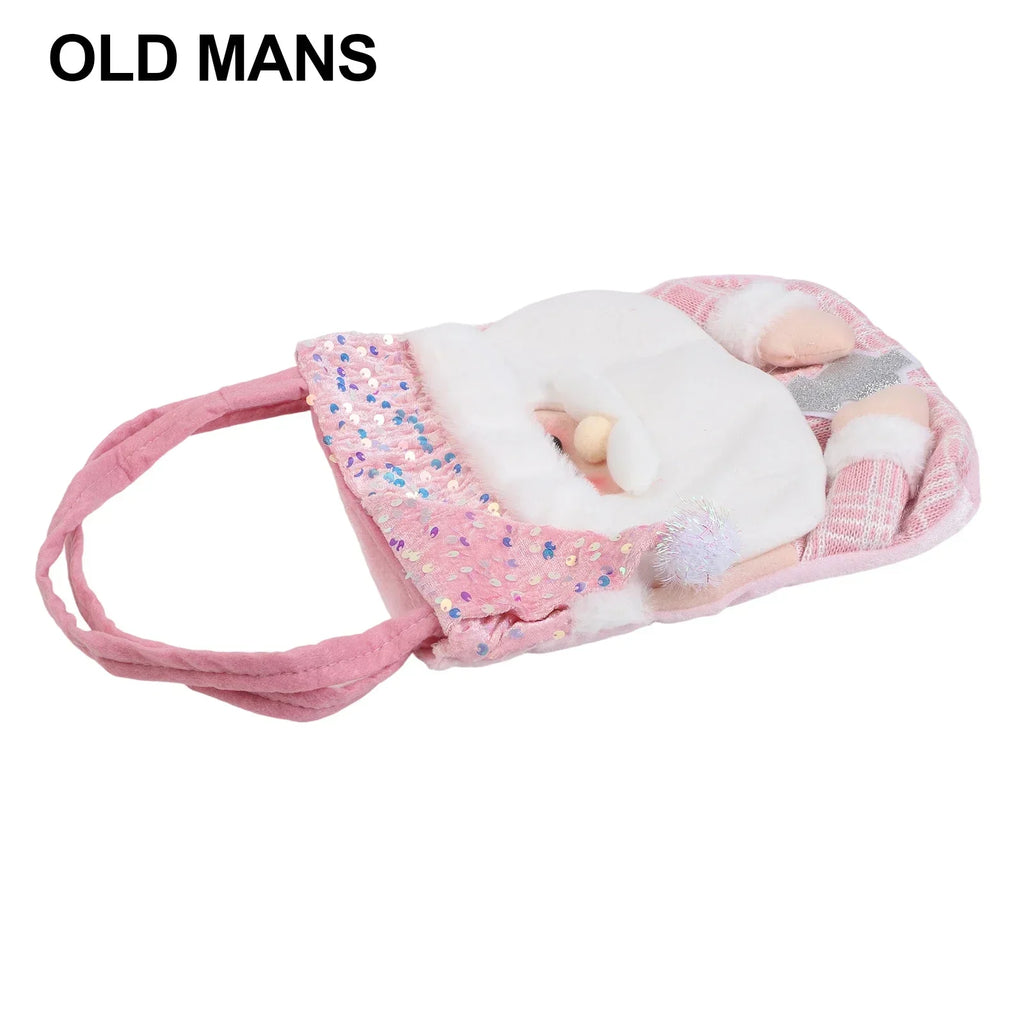 Christmas Gift Bag – Cartoon Doll Fabric & Pink Beads | Festive