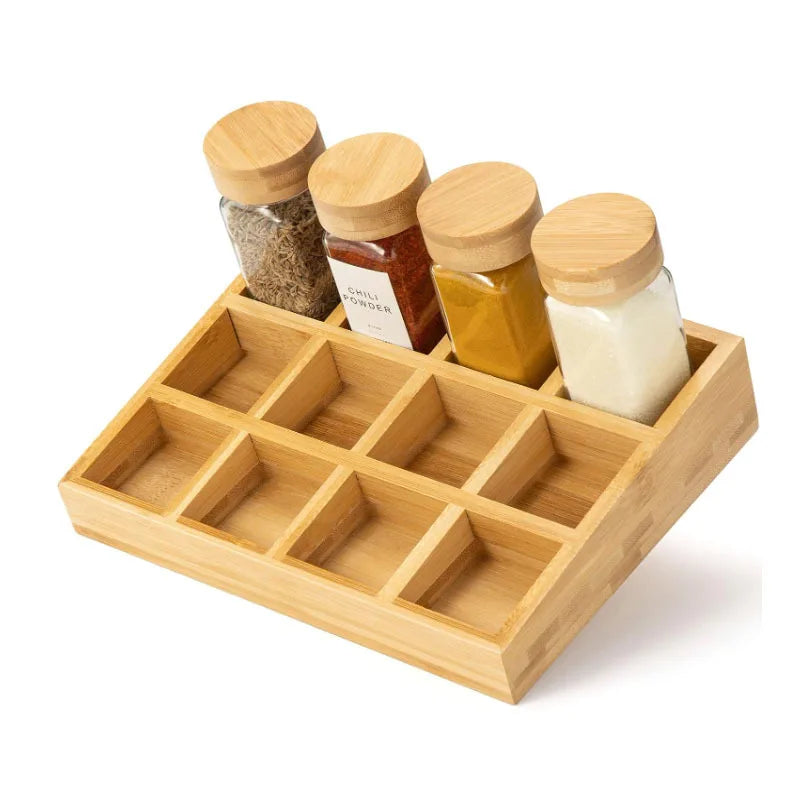 Bamboo 12-Compartment Spice Rack Desktop Condiment Organizer
