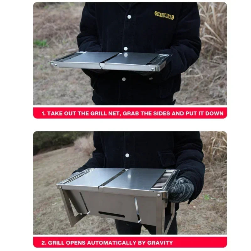Folding Stainless Steel Charcoal BBQ Grill – Portable Outdoor